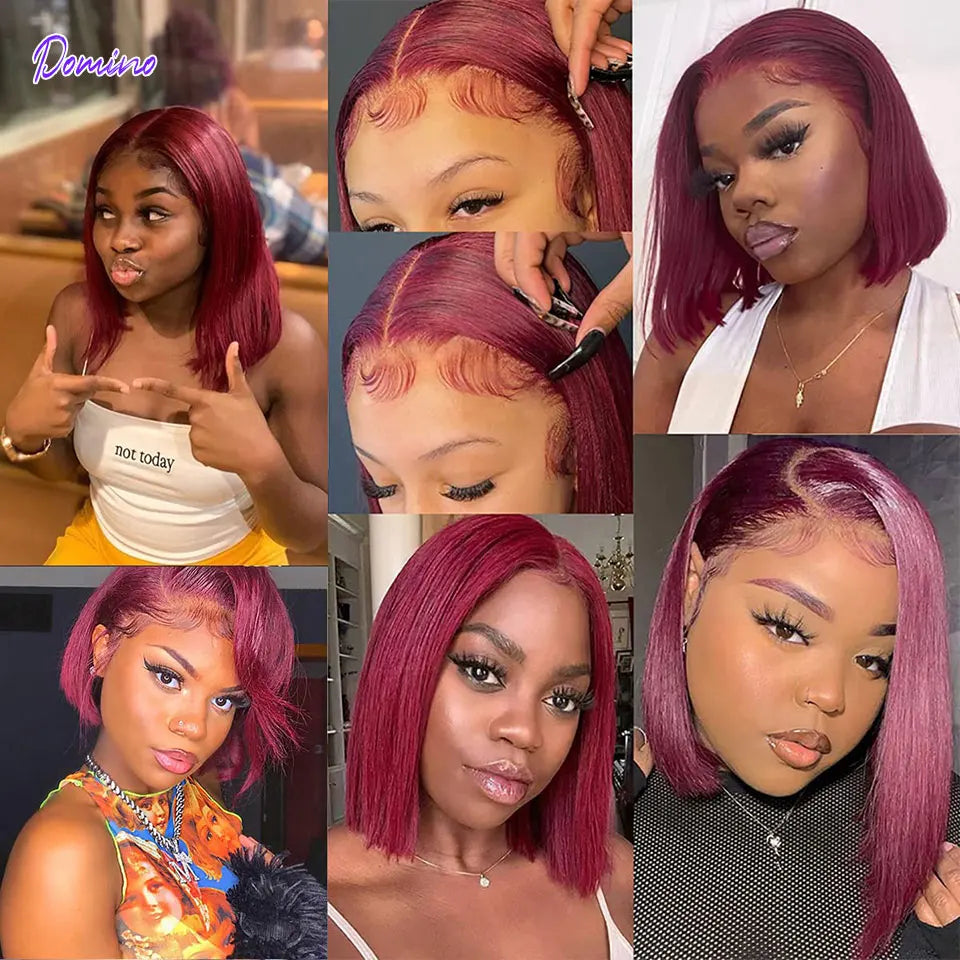 99J Burgundy Colored Bob Wig Lace Front Human Hair Wigs 13x6 13x4 HD Lace Frontal Wig Brazilian Transparent 4x4 Closure Red Wig