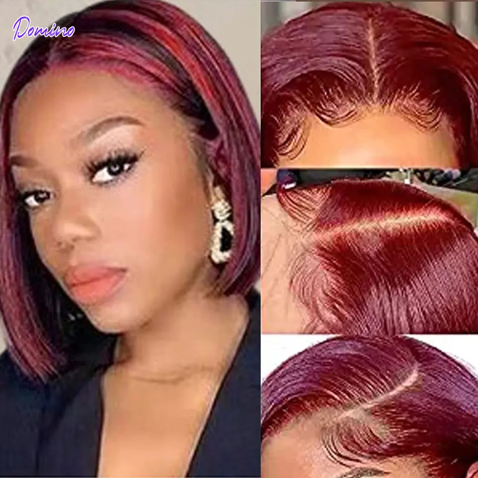 99J Burgundy Colored Bob Wig Lace Front Human Hair Wigs 13x6 13x4 HD Lace Frontal Wig Brazilian Transparent 4x4 Closure Red Wig