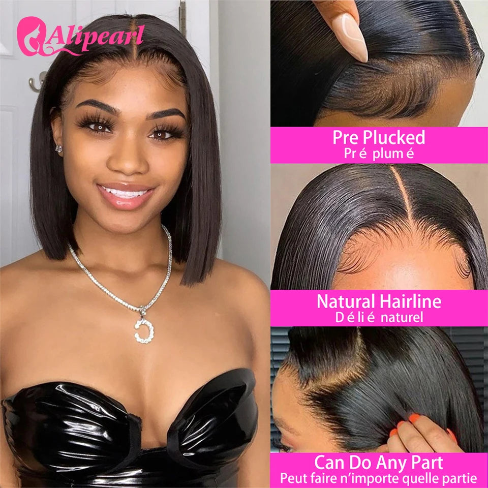 Ali Pearl Straight Bob Lace Front Closure Wig Human Hair Brazilian 5x5 Short Bob Human Hair Wigs Pre-Plucked Lace Wig For Women