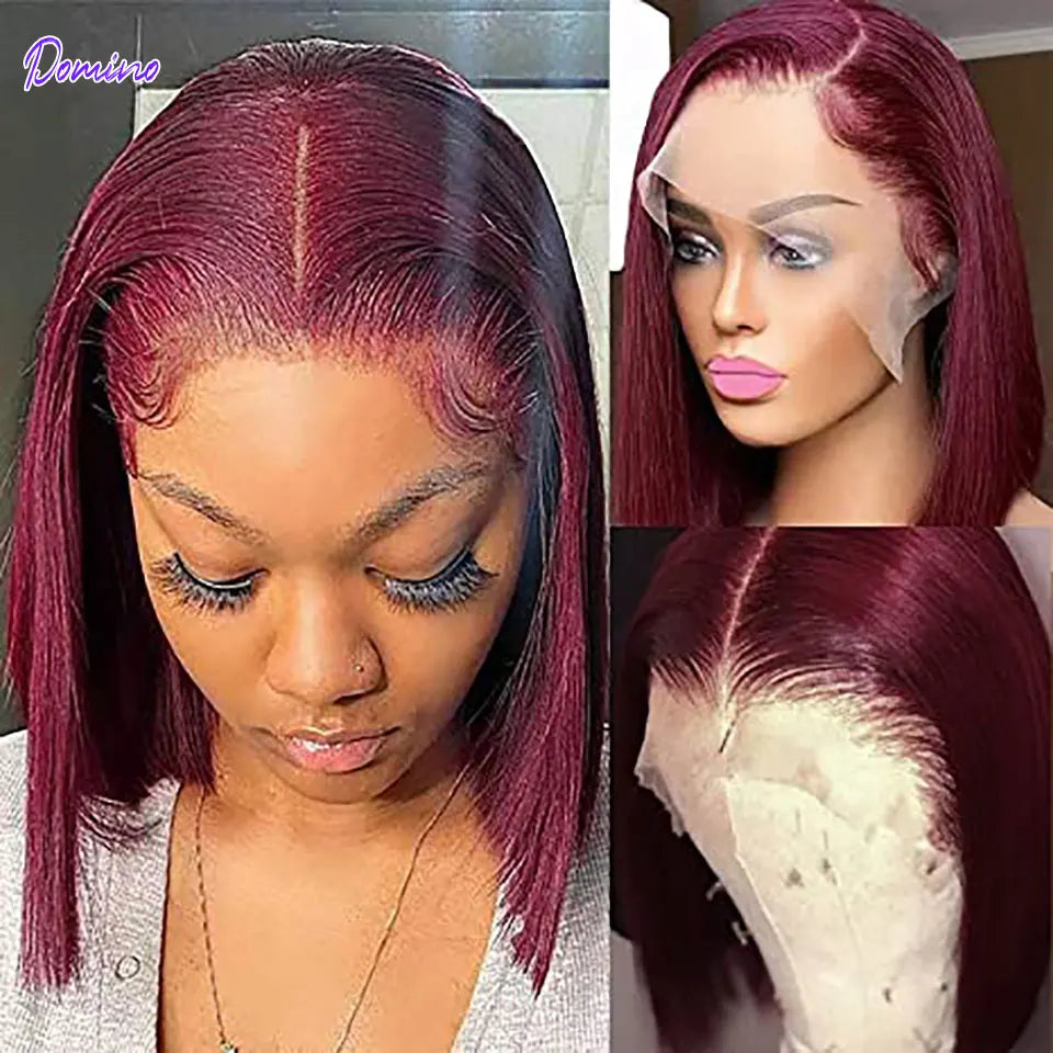 99J Burgundy Colored Bob Wig Lace Front Human Hair Wigs 13x6 13x4 HD Lace Frontal Wig Brazilian Transparent 4x4 Closure Red Wig