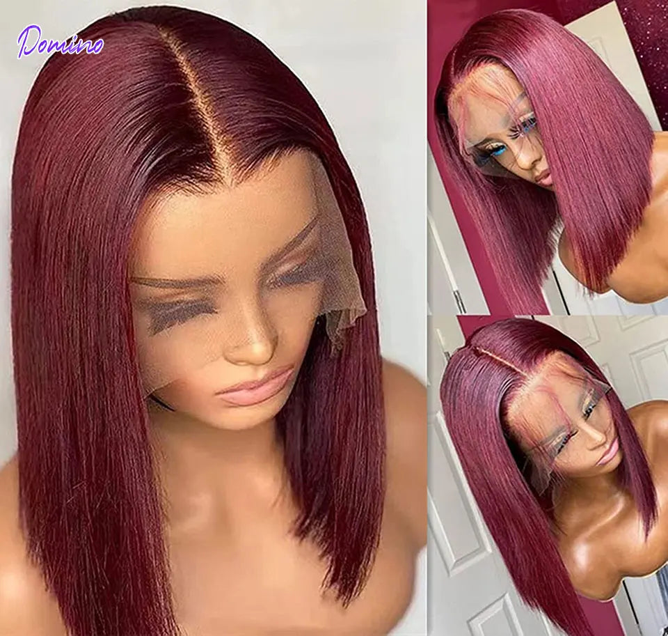 99J Burgundy Colored Bob Wig Lace Front Human Hair Wigs 13x6 13x4 HD Lace Frontal Wig Brazilian Transparent 4x4 Closure Red Wig