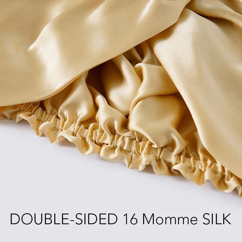 100% Mulberry Silk Sleep Cap Night Bonnet for Women Hair Care Double Layer 16 Momme with Elastic Stay On Head