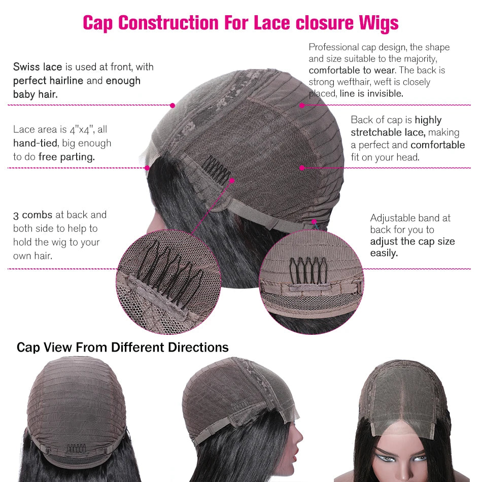 UNice Hair 4x4ᅠClosureᅠHuman Hair Wig Pre-Plucked Bone Straight LaceᅠClosureᅠWig 100% Human Hair Lace Wigs On Sale Clearance