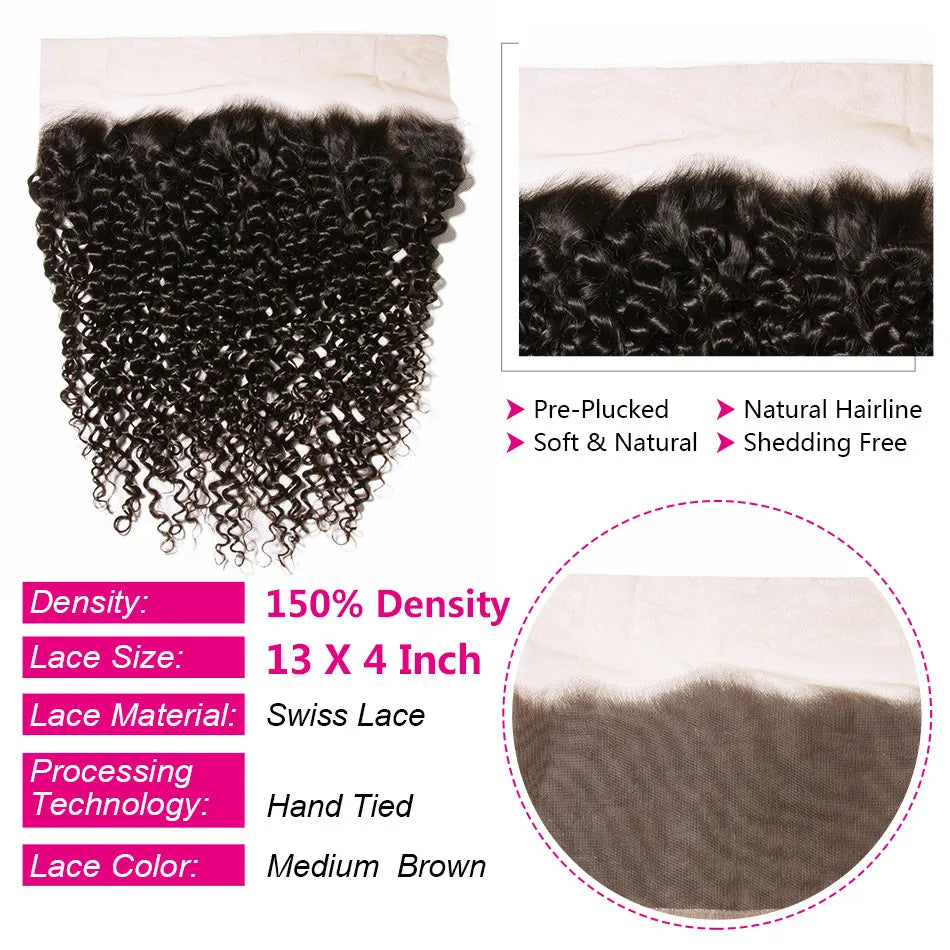 UNice Hair 13x4 Lace Frontal Closure With Bundles Pre Plucked Ear To Ear Remy Brazilian Curly Human Hair Bundles