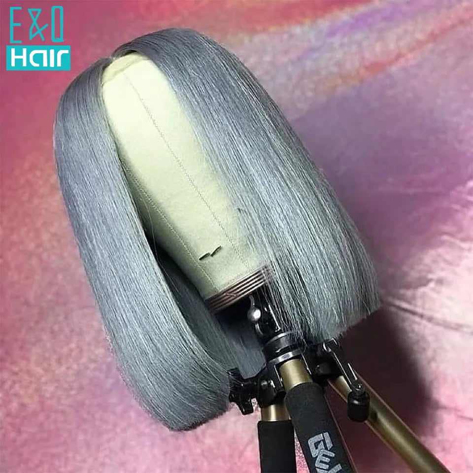 Grey Human Hair Wig Short BOB 13x4 Lace Front Human Hair Wigs For Women Pre Plucked Brazilian Remy Transparent Lace Wigs 180%