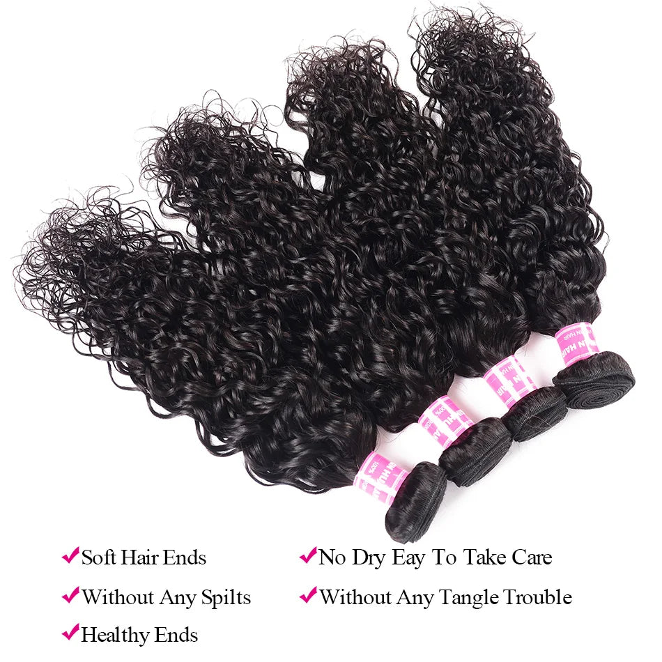 UNICE Hair Brazilian Loose Water Wave Bundles With Lace Closure Human Remy Hair Extensions 3 Bundles With Lace Closure