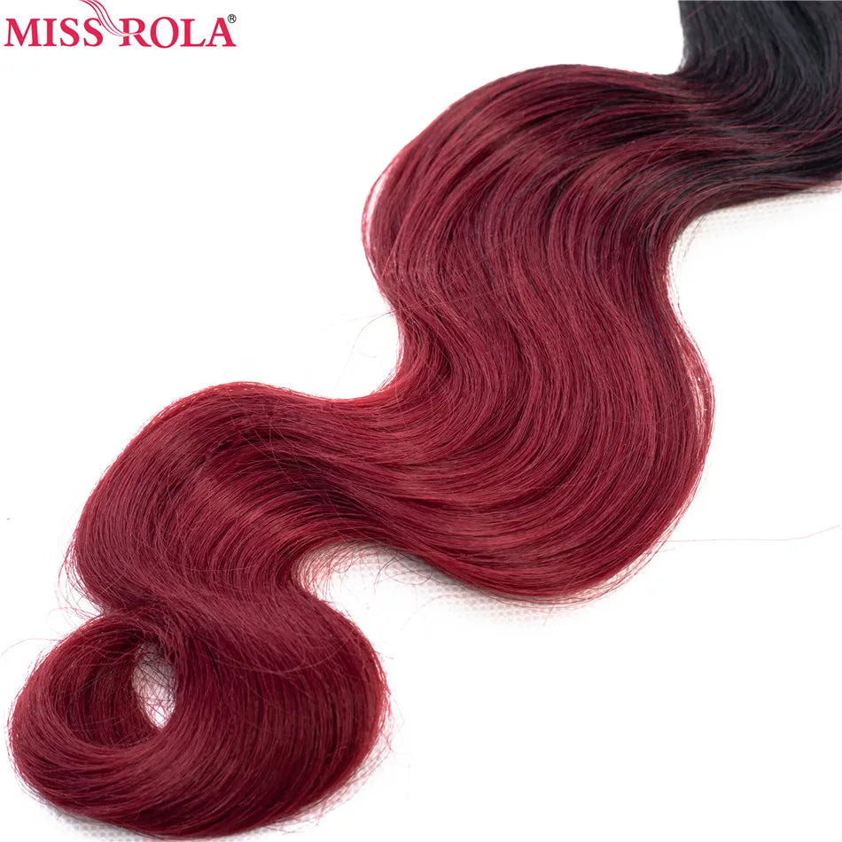 Miss Rola Ombre Hair Bundles Synthetic Hair Extensions Body Wave Bundles T1B-BUG 6pcs 18-22'' Hair Weaves With Free Closure
