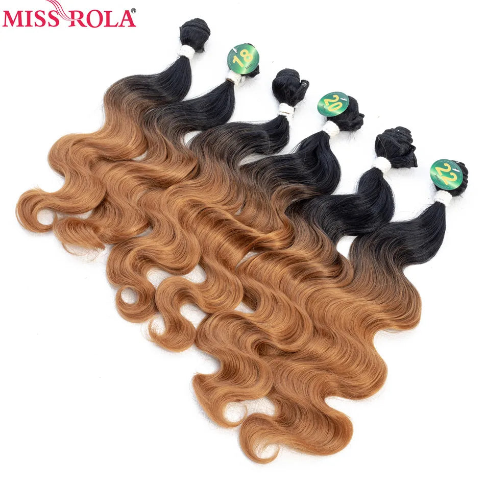Miss Rola Ombre Hair Bundles Synthetic Hair Extensions Body Wave Bundles T1B-BUG 6pcs 18-22'' Hair Weaves With Free Closure