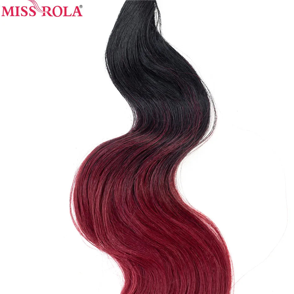 Miss Rola Ombre Hair Bundles Synthetic Hair Extensions Body Wave Bundles T1B-BUG 6pcs 18-22'' Hair Weaves With Free Closure