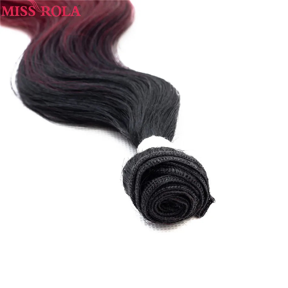 Miss Rola Ombre Hair Bundles Synthetic Hair Extensions Body Wave Bundles T1B-BUG 6pcs 18-22'' Hair Weaves With Free Closure