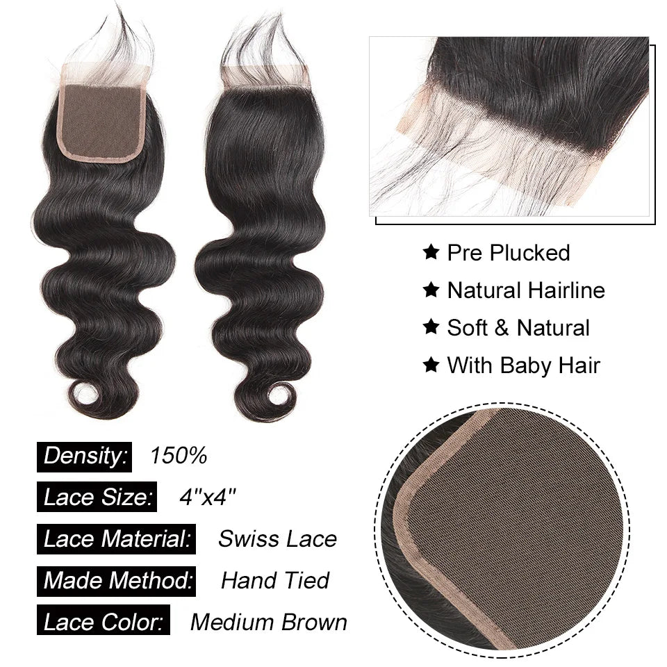 Body Wave 4 Bundles With Closure Brazilian Hair Weave With Lace Closure Ali Pearl Remy Hair Bundles With Closure Hair Extensions
