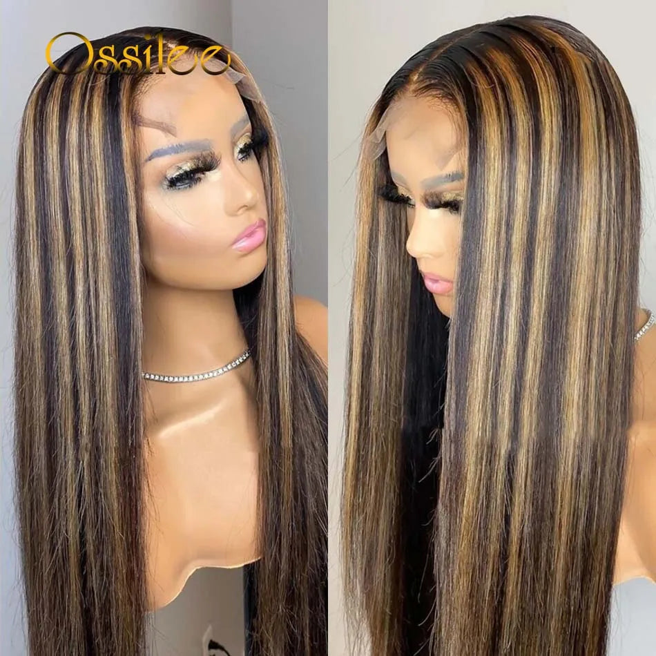 13x4/13x6 Straight Human Hair Lace Wigs for Women Remy Brazilian Lace Frontal Wigs Ombre 1B 27 Highlight human Hair Wigs