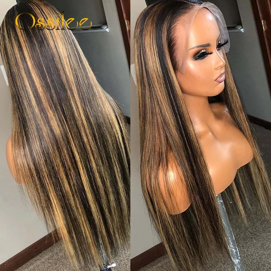 13x4/13x6 Straight Human Hair Lace Wigs for Women Remy Brazilian Lace Frontal Wigs Ombre 1B 27 Highlight human Hair Wigs