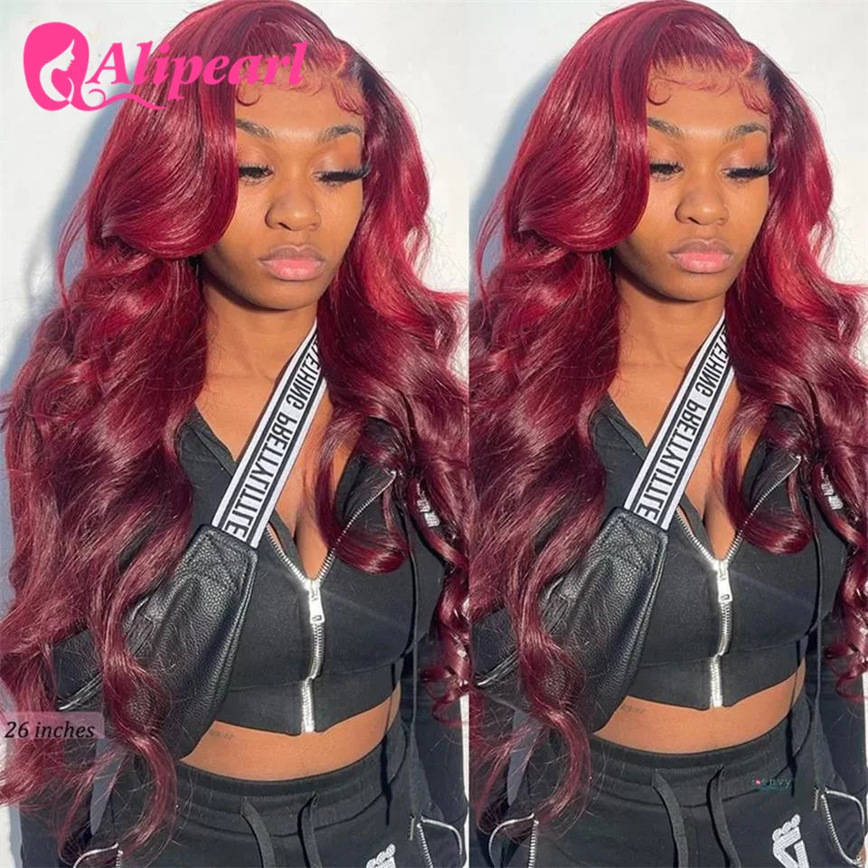 99J Burgundy Lace Front Human hair Wig Body Wave 13x4 Lace Frontal Wig Brazilain Hair Wig Pre-Plucked For Women Ali Pearl Hair