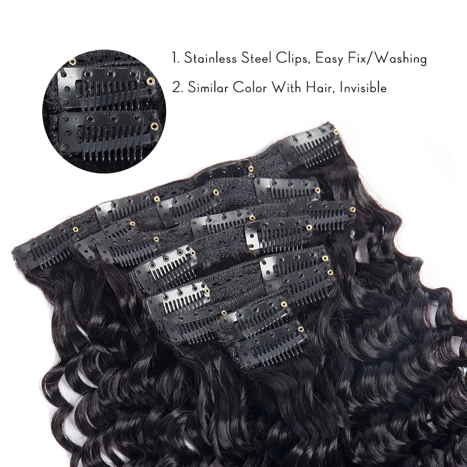 Deep Wave Clip in Hair Extension Human Hair Newmi Curly Human Hair Clip in Hair Extensions for Women 8pcs 120g/set Clip ins