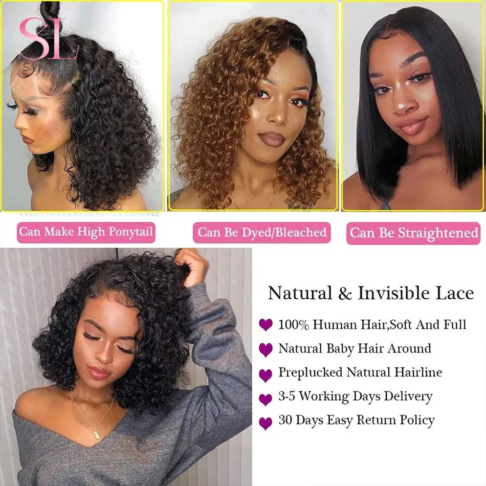 Brazilian Remy Human Hair Wigs Deep Curly Short Curly Bob Wig for Black Women Brown Blonde Highlight Wig Human Hair Full Wig