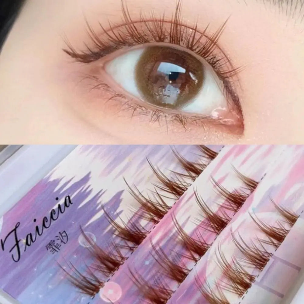 Professional Heat Bonded Cluster Eye Lashes Makeup Cosplay Brown Eyelases Extension Caramel Fish Tail Manga Eyelash wholesale