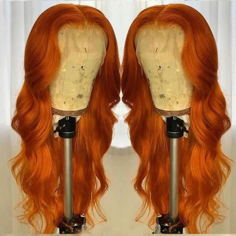 Hd 180 Density Body Wave Ginger Orange Huamn Hair Wigs 32 Inch Glueless Transparent 13X4 Lace Frontal Wigs For Women Pre Plucked