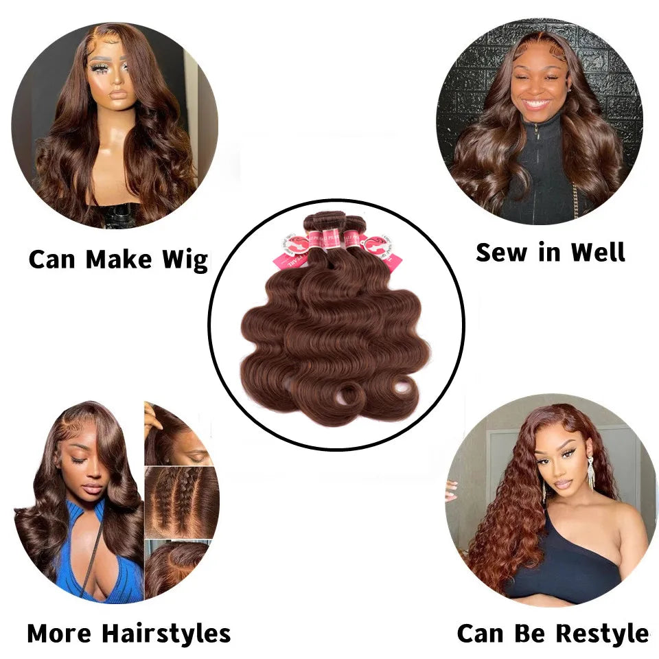 Ali Pearl Hair Chocolate Brown Human Hair Bundles #4 Body Wave Hair Weaving Brazilain Brown Color Hair Extension 10 - 26 Inches