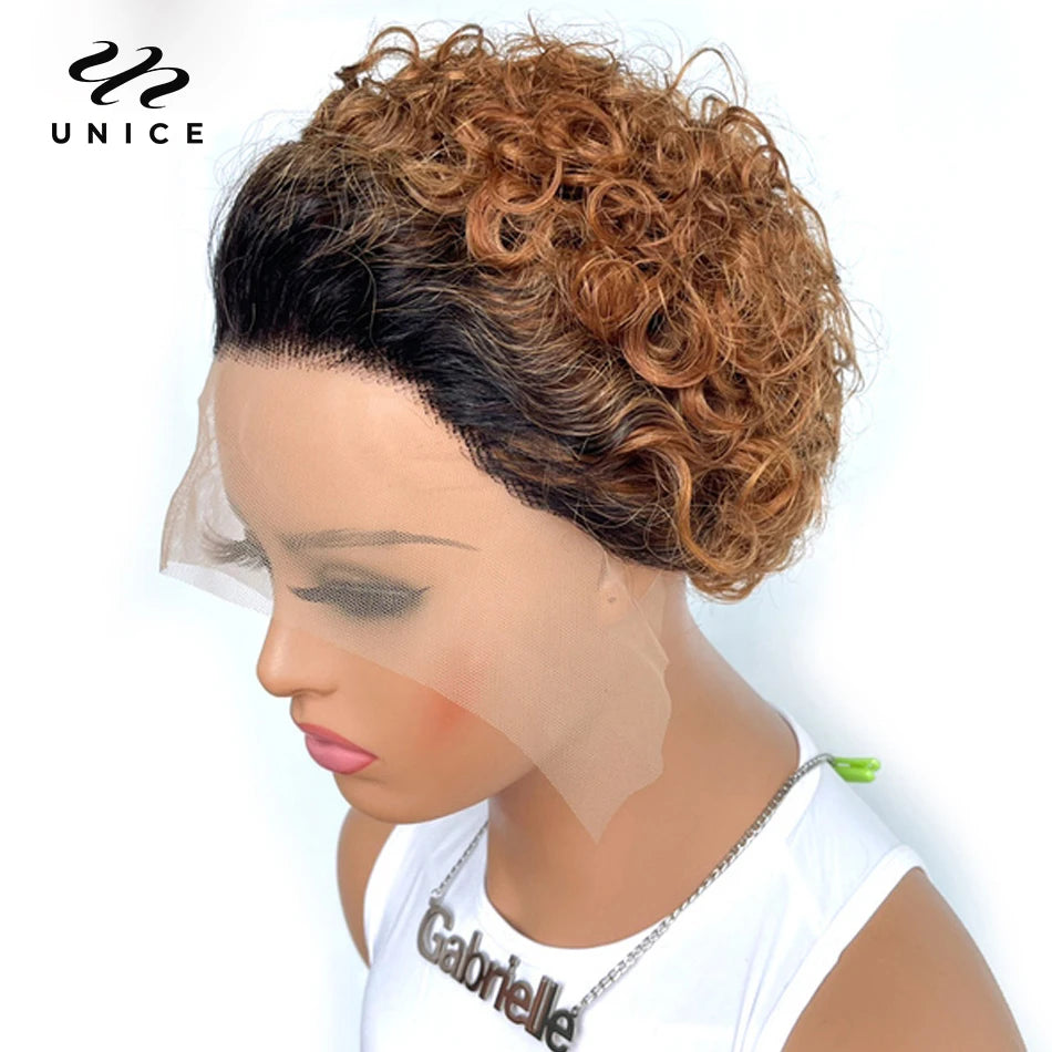Unice Hair Short Pixie Cut Wig 13x1 Brazilian Hair Loose Curl Lace Wig 100% Human Hair Wigs for Women Bob Wig Style