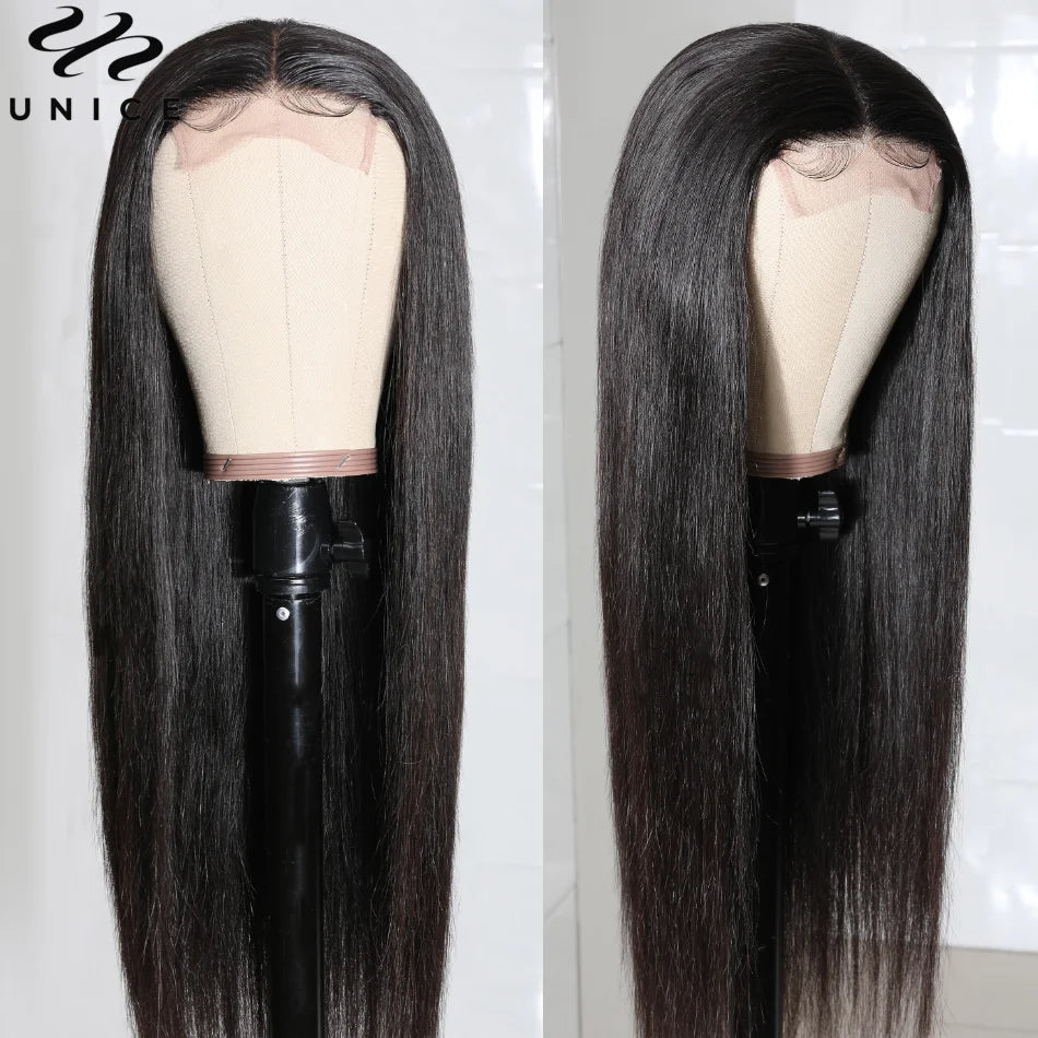 UNice Hair 4x4ᅠClosureᅠHuman Hair Wig Pre-Plucked Bone Straight LaceᅠClosureᅠWig 100% Human Hair Lace Wigs On Sale Clearance