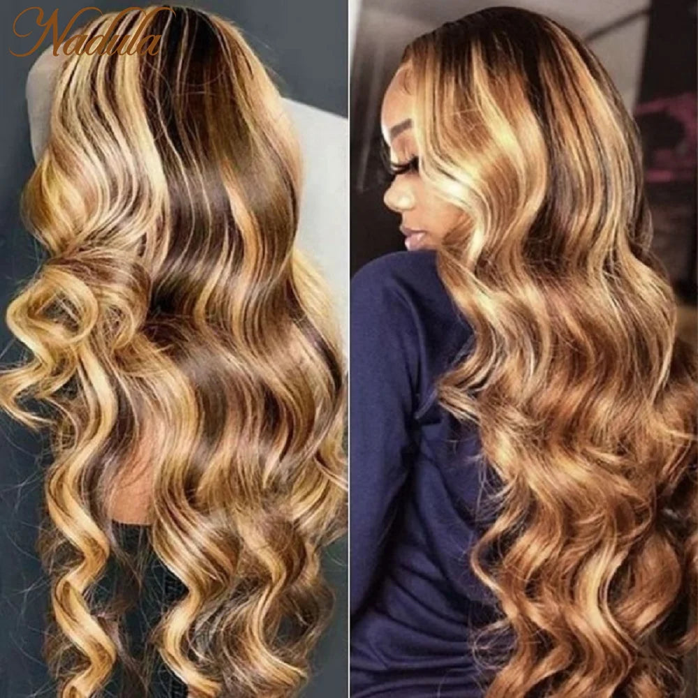 Nadula Hair Pre Cut Lace Closure Wigs Wear&Go 6x4.5 Lace Closure Wig Body Wave Breathable Cap Wig Highlight Blond For Women