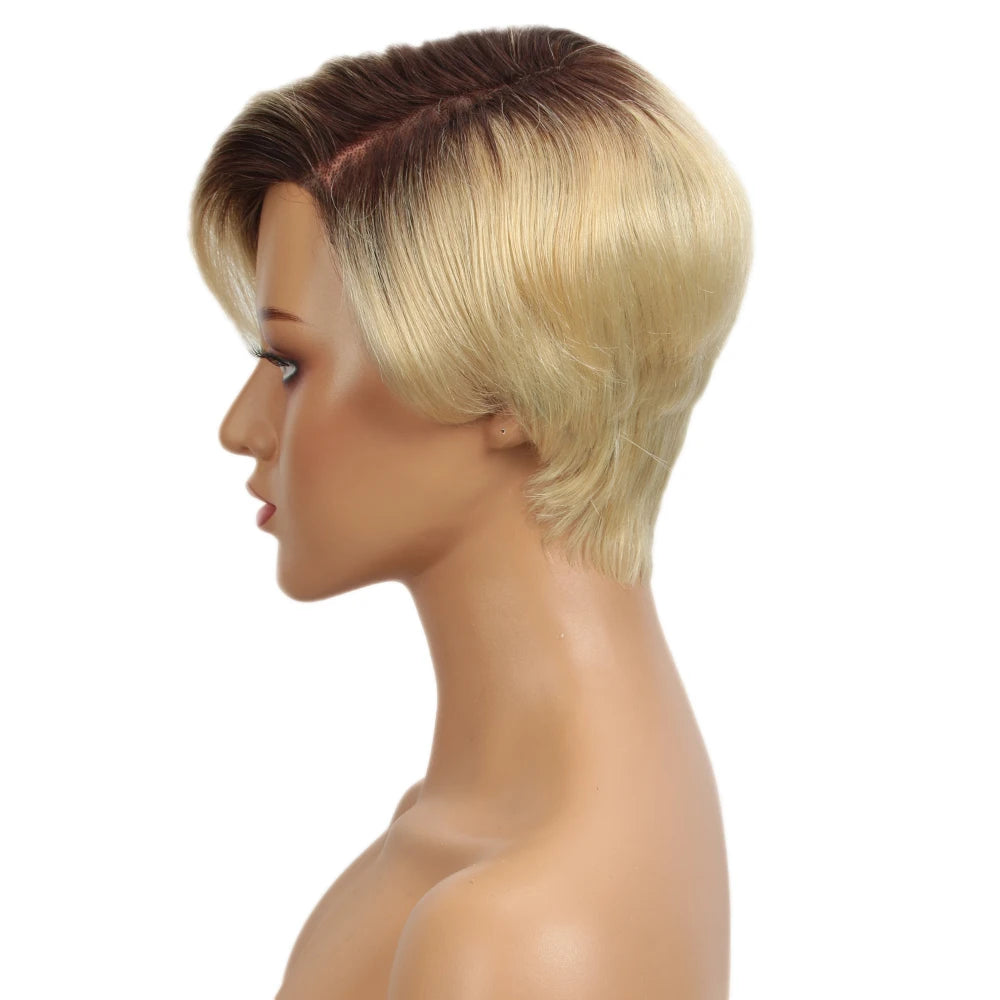 613 Blonde Short Pixie Cut Lace Human Hair Wigs For Women Grey Colored Brazilian Hair Wigs With Black Root Short Woman Lace Wig
