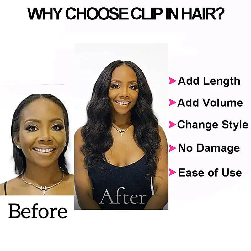 Body Wave Clip in Hair Extension Human Hair Natural Black Wavy Clip in Hair Extensions for Women 8pcs 120g/set Hair Accessories