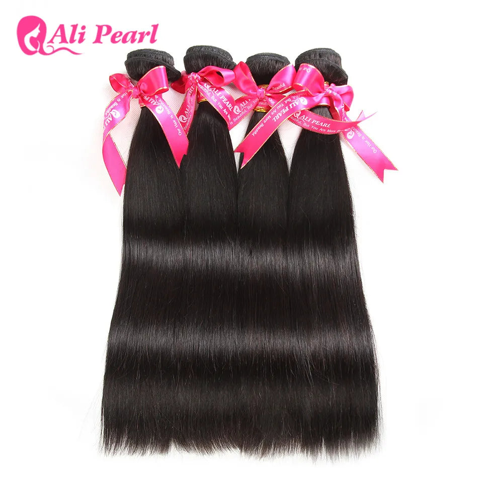 AliPearl Hair Straight Human Hair Bundles 4 Pcs Weft Brazilian Hair Weave Bundles Natural Color 8-30inches Remy Hair Extensions