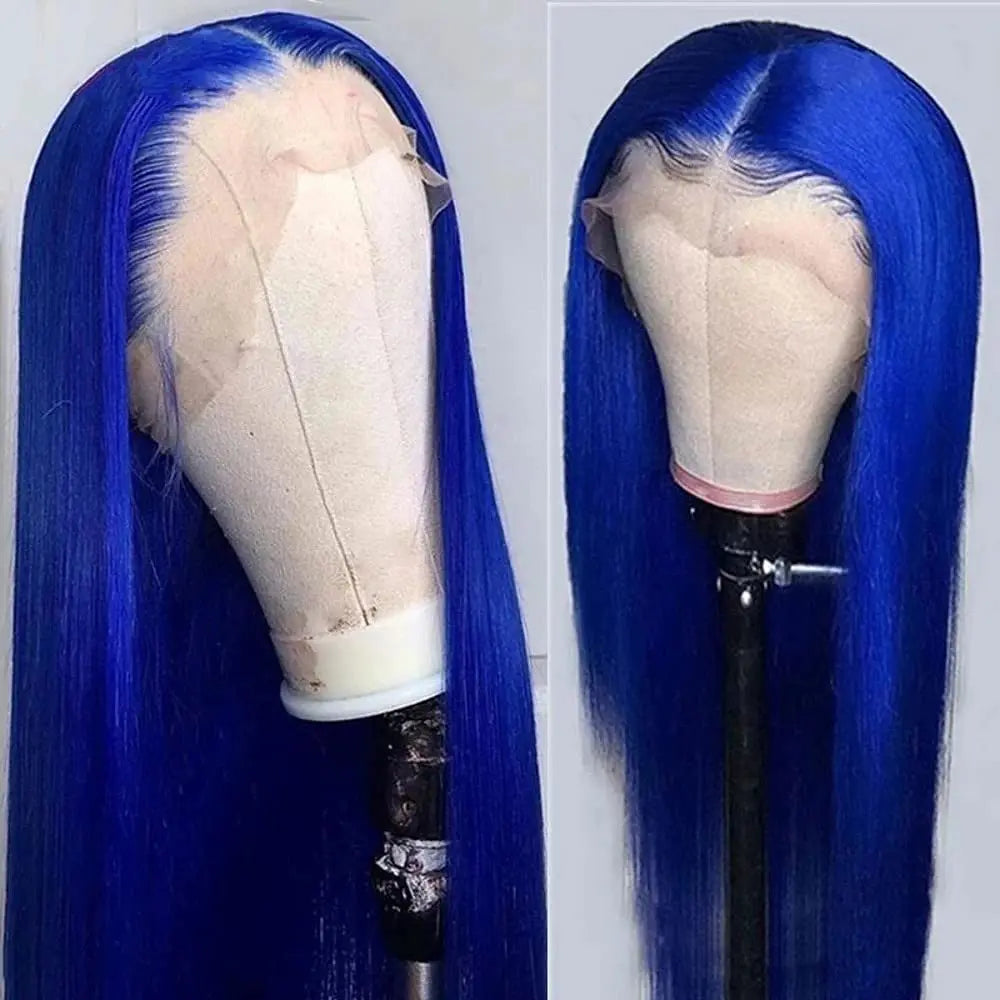 Navy Blue Color Straight 13x4 Lace Front Wig Glueless Blue Colored Human Hair Wigs For Women Remy Pre Plucked Lace Frontal Wigs