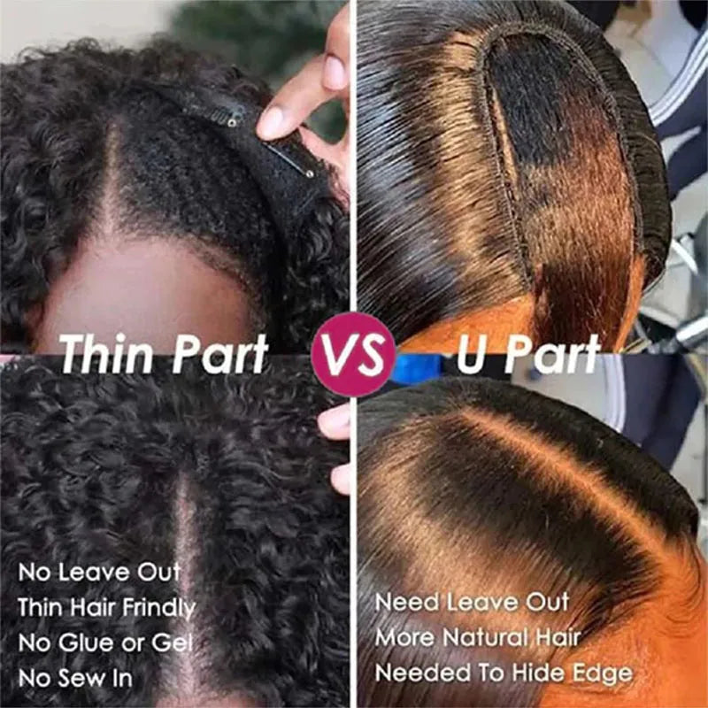 Kinky Curly V Part Human Hair Wig No Leave Out No Glue Deep Wave Wig 180 Density Brazilian V U Part Human Hair Wig for Women
