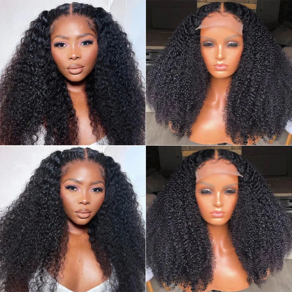 300% Density Kinky Curly Human Hair Wig For Women Raw Indian Hair 13X4 Hd Transparent Lace Frontal Wig 12-28 Inch Natural Color