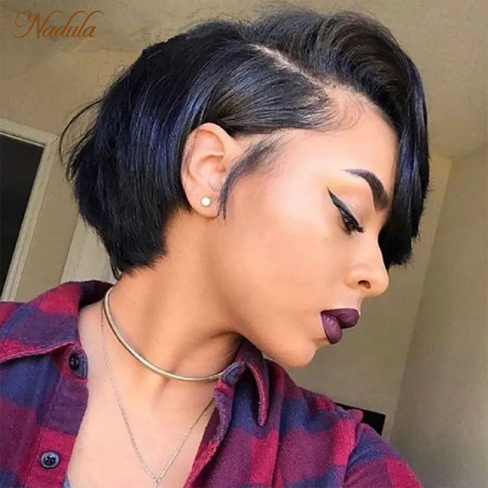 Nadula Hair 13x1 Side Part Bob Wig Short Pixie Cut Wigs For Women 100% Human Hair Wig