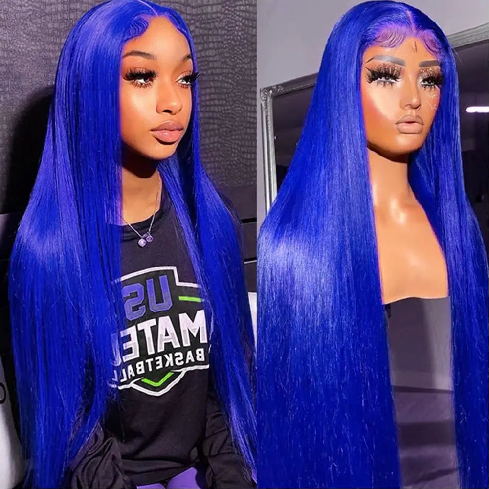 Navy Blue Color Straight 13x4 Lace Front Wig Glueless Blue Colored Human Hair Wigs For Women Remy Pre Plucked Lace Frontal Wigs