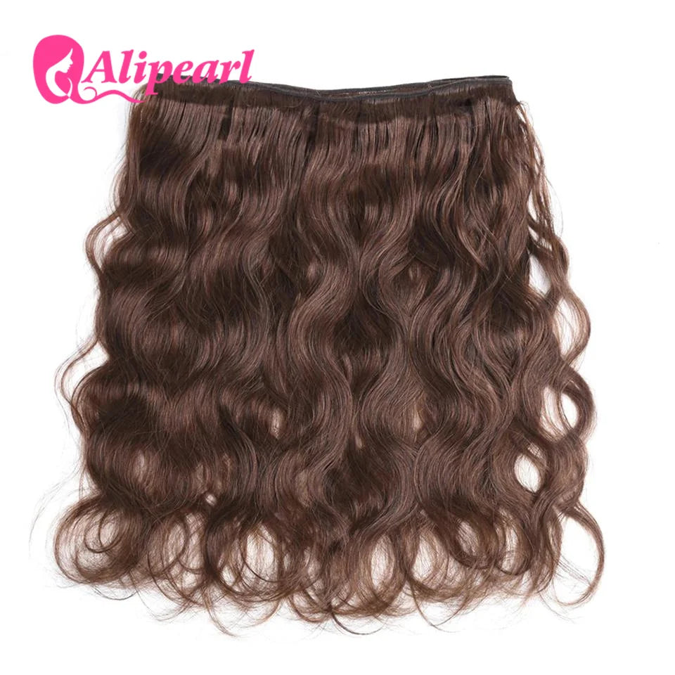 Ali Pearl Hair Chocolate Brown Human Hair Bundles #4 Body Wave Hair Weaving Brazilain Brown Color Hair Extension 10 - 26 Inches
