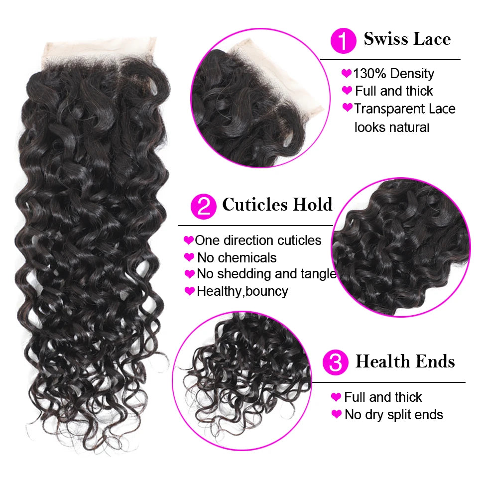 Curly Transparent Lace Frontal 13*4 Remy Human Hair Extension Pre Plucked Bleached Knots Lace Frontal Closure Water Wave Curly