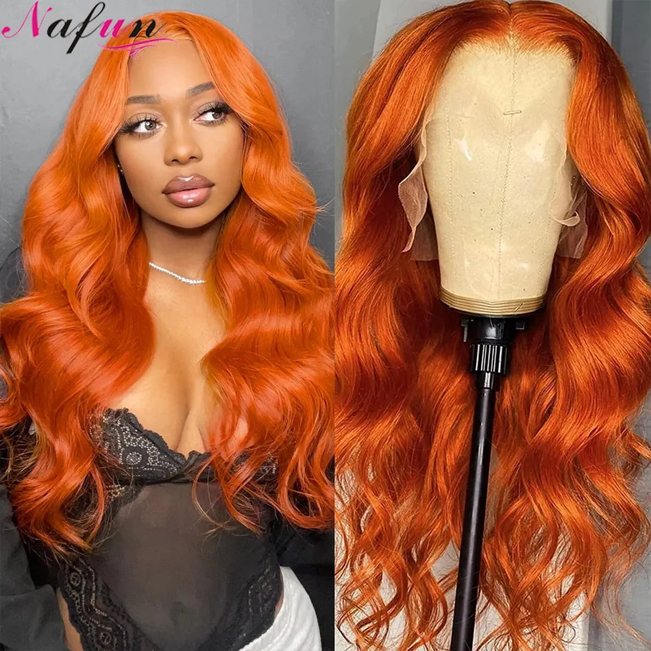 Ginger Orange Hd 13x4 Lace Frontal Wig Human Hair Body Wave 13x4 Brazilian Glueless Wig Human Hair Ready To Wear Pre Preplucked
