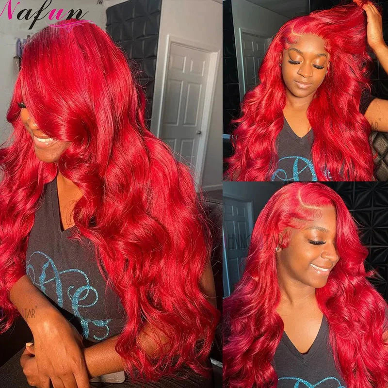 Hot Red Lace Front Human Hair Wigs Colored Body Wave 13x4 Lace Frontal Wigs For Women Brazlilan Curly Human Hair Wig Pre Plucked