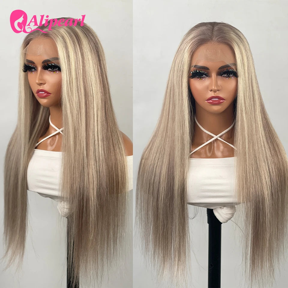 AliPearl Blonde Highlight P18/613 Lace Front Wig Human Hair Straight 13x4 Transparent Lace Front Wig Peruvian 5x5 Closure Wig