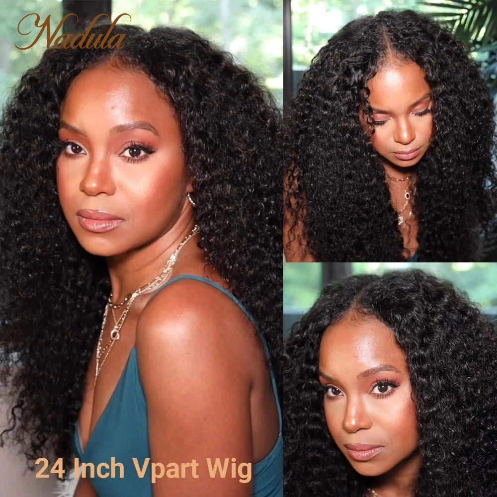 Nadula Curly Hair V Part Wig Human Hair No Leave Out V Part Human Hair Wigs Upgrade U Part Wig No Glue&Suit Your Natural Hair