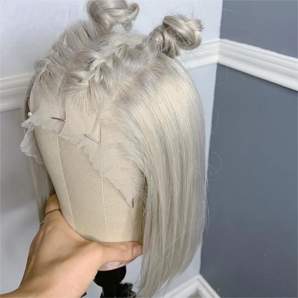 Gray Colored Lace Front Wig Human Hair For Women Grey Short Bob Wig Straight HD Lace Frontal Wig 13x4 Glueless Wig Preplucked