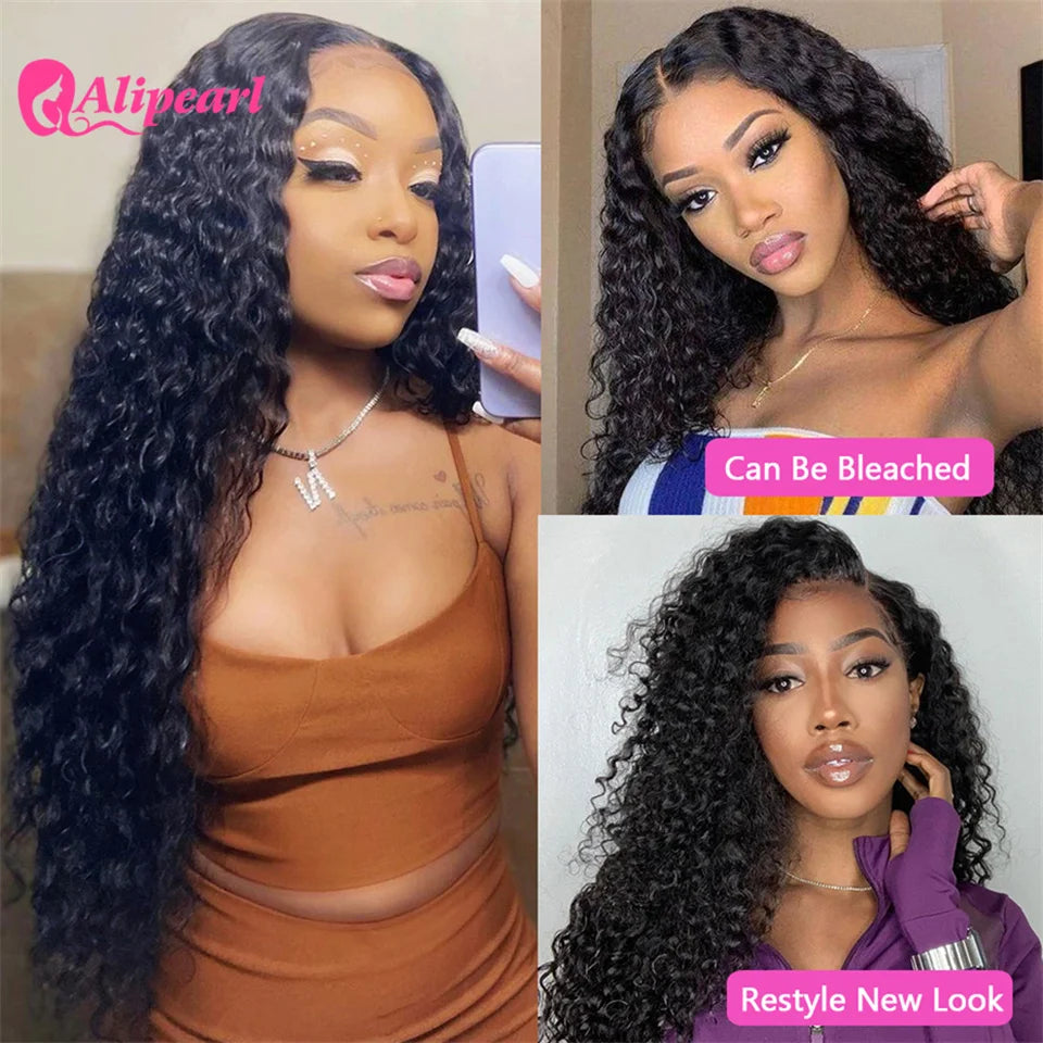 Ali Pearl Water Wave Lace Front Human Hair Wigs Peruvian 4x4 Transparent Lace Closure Wig For Women Pre-Plucked Human Hair Wig