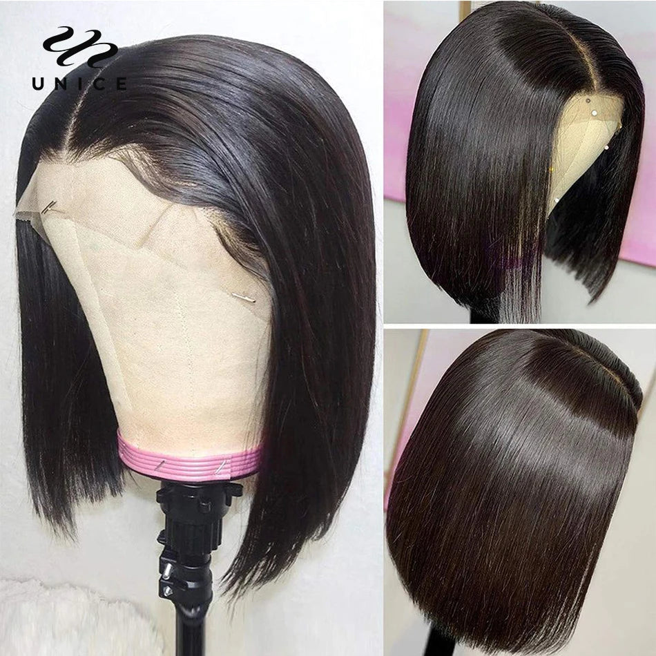 Unice Hair 13x4 Lace Front Human Hair Wigs Blunt Cut Bob Wigs 4x4 Lace Closure Wig Short Bob Wigs Deals for Women
