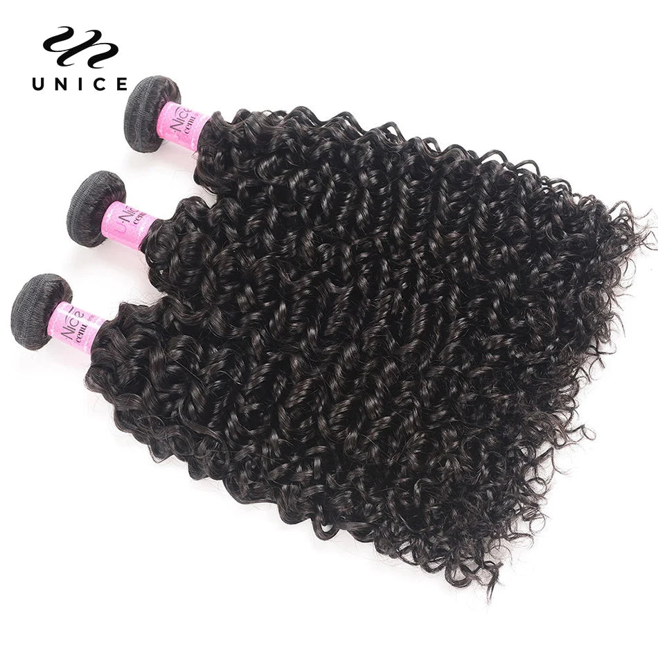 UNice Hair 13x4 Lace Frontal Closure With Bundles Pre Plucked Ear To Ear Remy Brazilian Curly Human Hair Bundles
