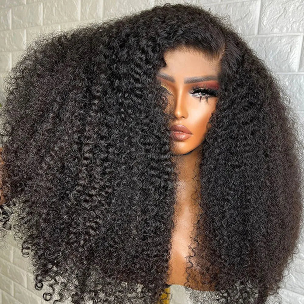 300% Density Kinky Curly Human Hair Wig For Women Raw Indian Hair 13X4 Hd Transparent Lace Frontal Wig 12-28 Inch Natural Color