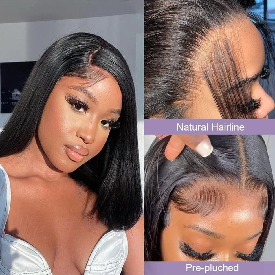 Glueless 13X4 Short Straight Bob Wig Ready To Wear Human Hair Lace Frontal Wigs For Women PrePlucked Wear And Go Brazilian Hair
