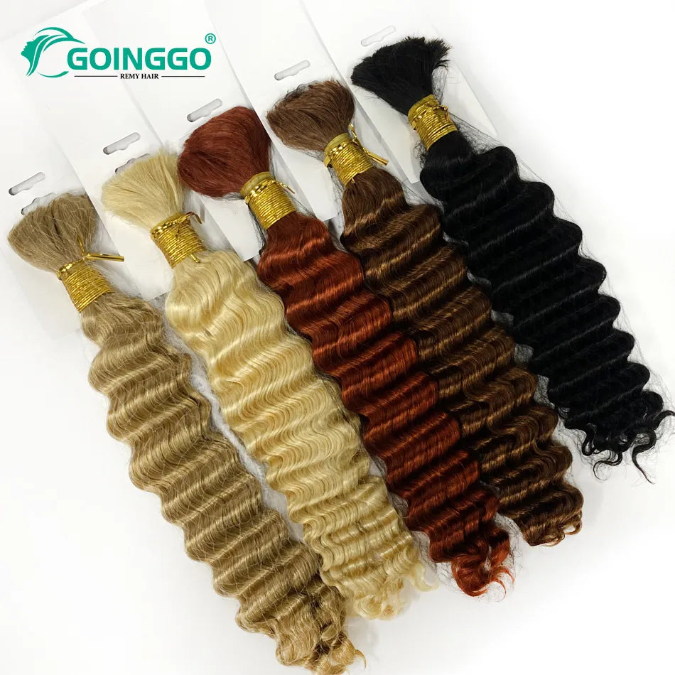 Pre-Colored Brazilian Deep Wave Bulk Human Hair No Weft Remy Bulk Human Hair 14 To 28 Inch Bulk Hair Extension Crochet Braids