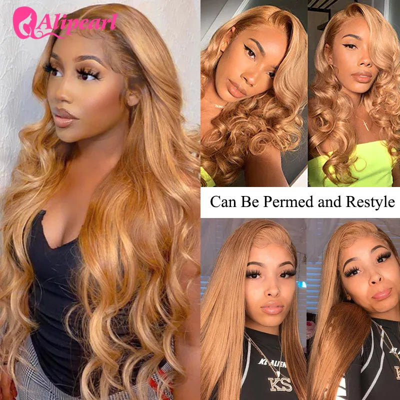 AliPearl Hair Body Wave Lace Front Wig Human Hair 27 Colored Brazilain 13x4 Lace Front Wig Pre-Plucked For Women 180% Density