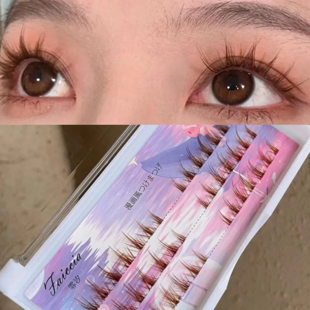 Professional Heat Bonded Cluster Eye Lashes Makeup Cosplay Brown Eyelases Extension Caramel Fish Tail Manga Eyelash wholesale