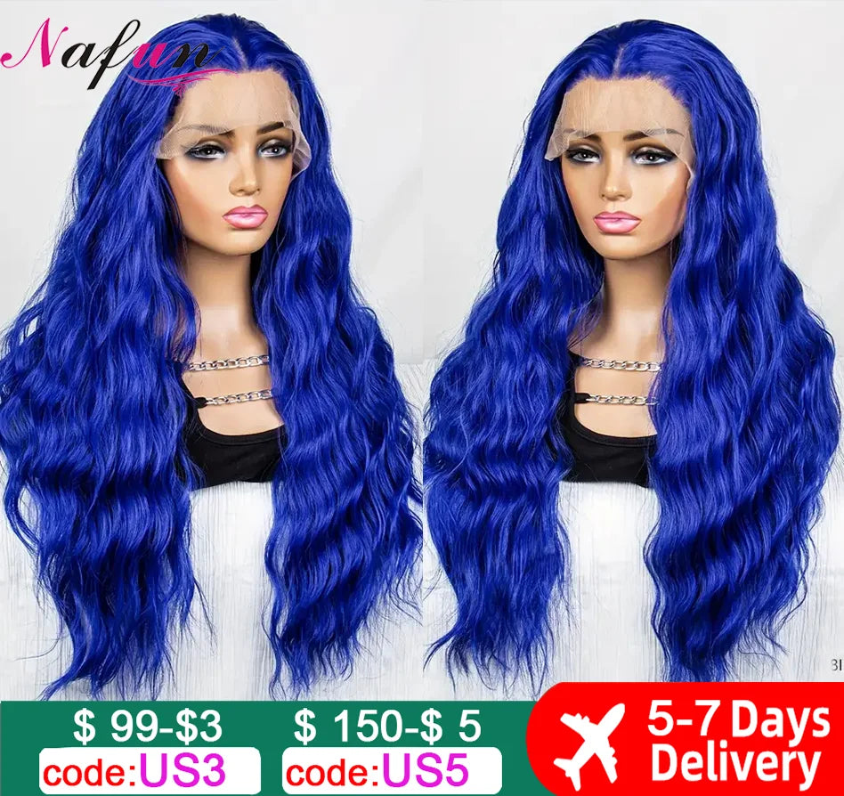 Sapphire Blue 13x4 Lace Frontal Wig Body Wave Human Hair Wigs Dark Blue Color Transparent Pre-Plucked Lace Frontal Wigs For Wome